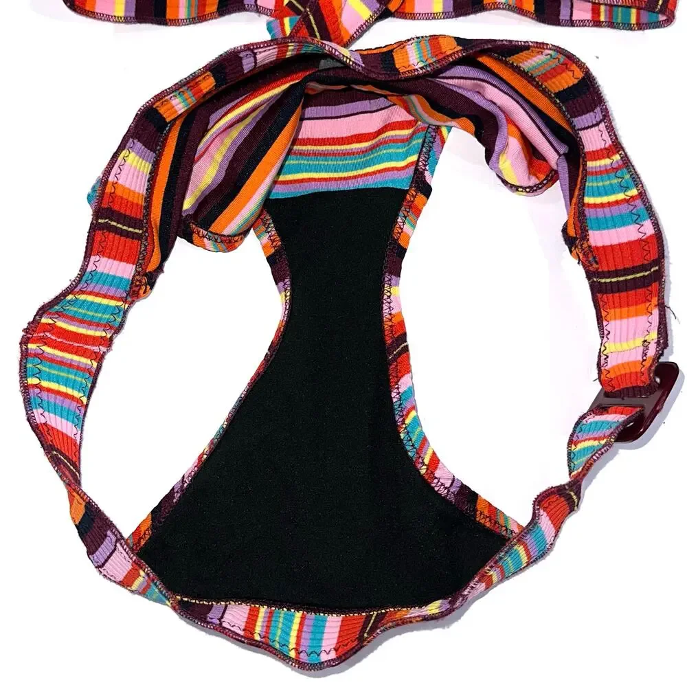 Becca Retro Colorful Striped Triangle Halter Buckle Bikini Swim Set Size Large - Picture 10 of 15
